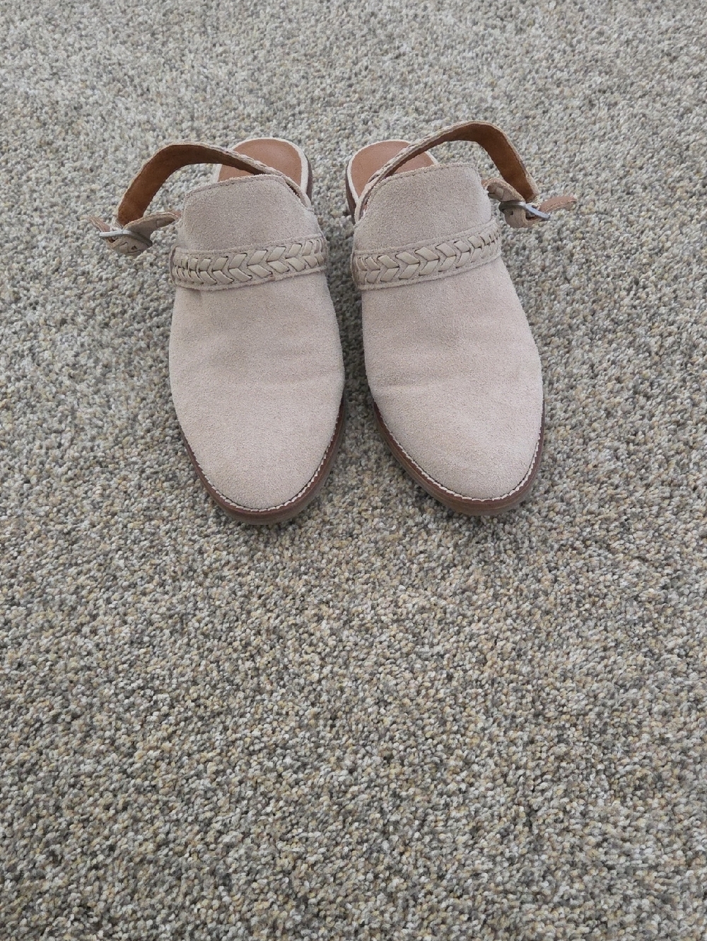 Lucky Brand Taupe Suede Braided Slingback Mules